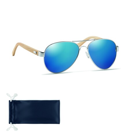 Sonnenbrille Bambus - Blau bedrucken, Art.-Nr. MO6450-04