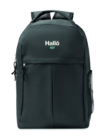 Rucksack 600D RPET - Schwarz bedrucken, Art.-Nr. MO6515-03