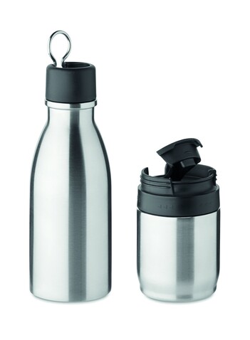 2in1 Isolierflasche 500ml - Mattsilber bedrucken, Art.-Nr. MO6948-16