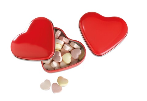 Herzdose mit Bonbons - Rot bedrucken, Art.-Nr. MO7234-05 Herzdose mit Bonbons - Rot bedrucken, Art.-Nr. MO7234-05