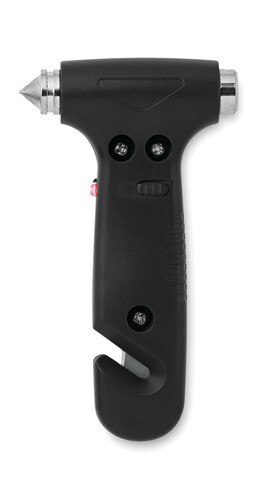 3 in 1 Notfall-Hammer - Schwarz bedrucken, Art.-Nr. MO8470-03