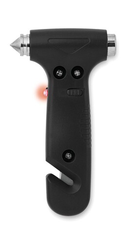 3 in 1 Notfall-Hammer - Schwarz bedrucken, Art.-Nr. MO8470-03