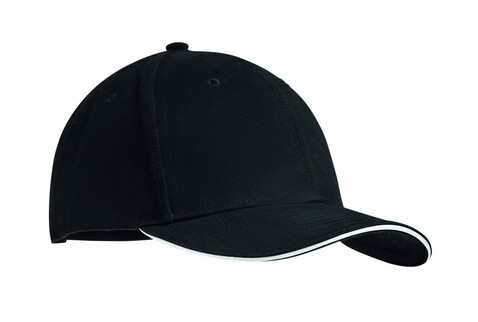 Baseball cap 6 panels 270g/m² - Weiß/schwarz bedrucken, Art.-Nr. MO9643-33