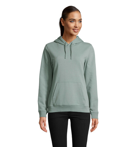 NICHOLAS WOMEN HOODED SWEAT - Dusty Green bedrucken, Art.-Nr. N03197-IE-M
