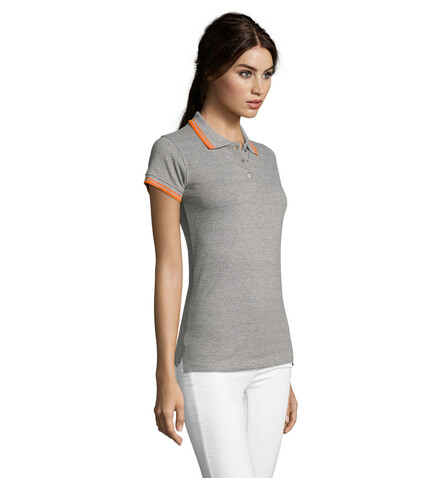 PASADENA Damen Polo 200g - Melange Grau/Orange bedrucken, Art.-Nr. S00578-MO-XXL