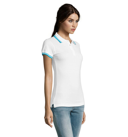 PASADENA Damen Polo 200g - White/Aqua bedrucken, Art.-Nr. S00578-QU-L PASADENA Damen Polo 200g - White/Aqua bedrucken, Art.-Nr. S00578-QU-L