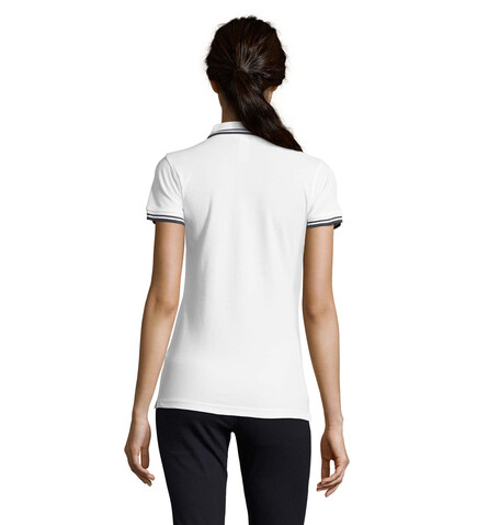 PASADENA Damen Polo 200g - Weiß/Marine bedrucken, Art.-Nr. S00578-NW-L