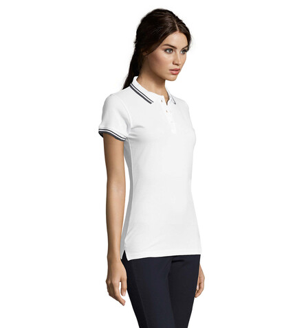 PASADENA Damen Polo 200g - Weiß/Marine bedrucken, Art.-Nr. S00578-NW-L