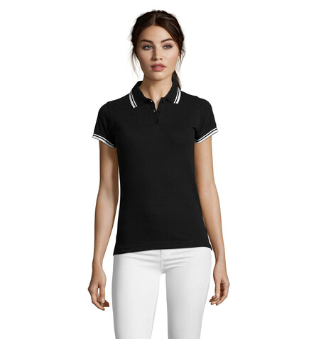 PASADENA Damen Polo 200g - Schwarz / Weiß bedrucken, Art.-Nr. S00578-BC-L PASADENA Damen Polo 200g - Schwarz / Weiß bedrucken, Art.-Nr. S00578-BC-L