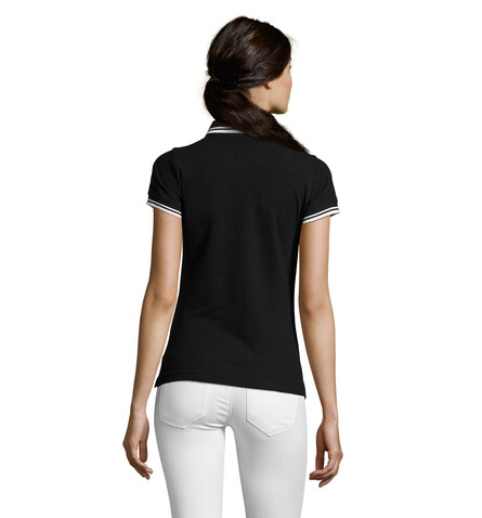 PASADENA Damen Polo 200g - Schwarz / Weiß bedrucken, Art.-Nr. S00578-BC-L PASADENA Damen Polo 200g - Schwarz / Weiß bedrucken, Art.-Nr. S00578-BC-L