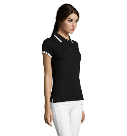 PASADENA Damen Polo 200g - Schwarz / Weiß bedrucken, Art.-Nr. S00578-BC-L PASADENA Damen Polo 200g - Schwarz / Weiß bedrucken, Art.-Nr. S00578-BC-L