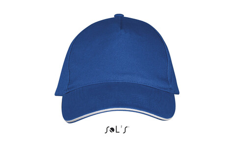 LONG BEACH FIVE PANEL CAP - Königsblau/Weiß bedrucken, Art.-Nr. S00594-RW-M LONG BEACH FIVE PANEL CAP - Königsblau/Weiß bedrucken, Art.-Nr. S00594-RW-M