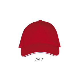 LONG BEACH FIVE PANEL CAP - Rot / Weiß bedrucken, Art.-Nr. S00594-RE-M