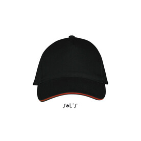 LONG BEACH FIVE PANEL CAP - Schwarz / Rot bedrucken, Art.-Nr. S00594-BD-M