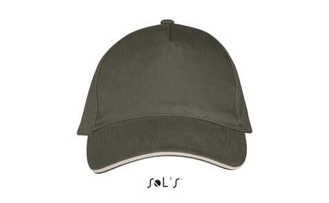 LONG BEACH FIVE PANEL CAP - Army/Beige bedrucken, Art.-Nr. S00594-AE-M