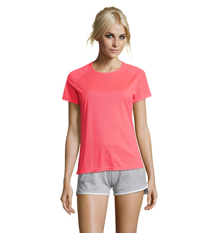 SPORTY DAMENT-SHIRT  140g - Neon Coral bedrucken, Art.-Nr. S01159-NC-L