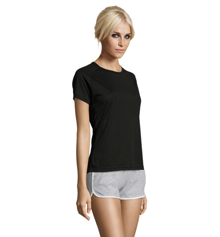 SPORTY DAMENT-SHIRT  140g - Schwarz bedrucken, Art.-Nr. S01159-BK-S