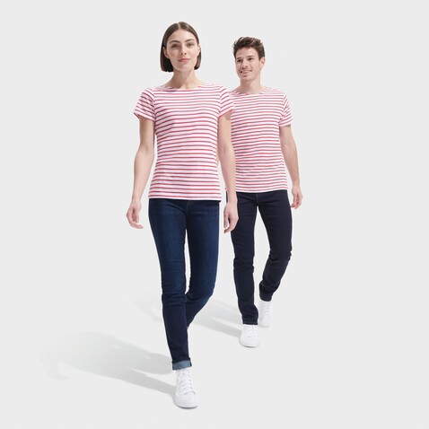 MILES DAMEN T-SHIRT 150g - Weiß / Rot bedrucken, Art.-Nr. S01399-WR-M
