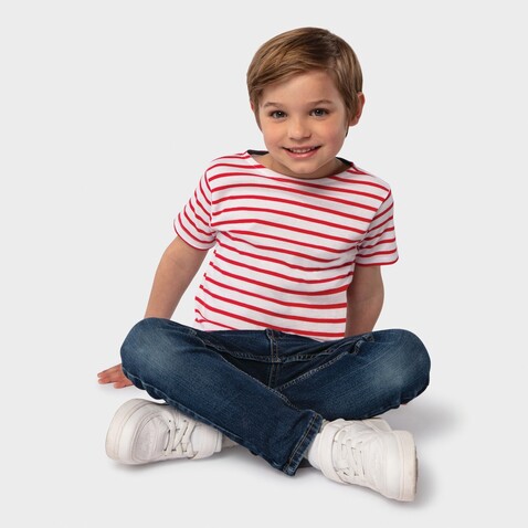 MILES KIDS STRIPED T-SHIRT - Weiß / Rot bedrucken, Art.-Nr. S01400-WR-XXL MILES KIDS STRIPED T-SHIRT - Weiß / Rot bedrucken, Art.-Nr. S01400-WR-XXL