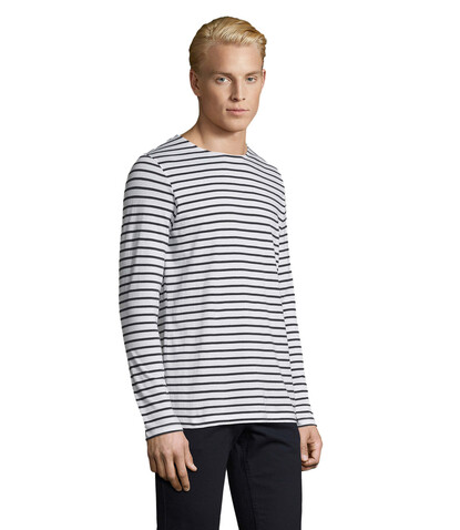 MARINE MEN STRIPED T-SHIRT - Weiß/Marine bedrucken, Art.-Nr. S01402-NW-M
