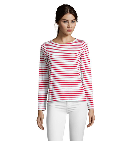 MARINE WOMEN STRIPE T-SHIRT - Weiß / Rot bedrucken, Art.-Nr. S01403-WR-S MARINE WOMEN STRIPE T-SHIRT - Weiß / Rot bedrucken, Art.-Nr. S01403-WR-S