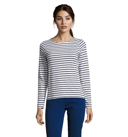 MARINE WOMEN STRIPE T-SHIRT - Weiß/Marine bedrucken, Art.-Nr. S01403-NW-L MARINE WOMEN STRIPE T-SHIRT - Weiß/Marine bedrucken, Art.-Nr. S01403-NW-L