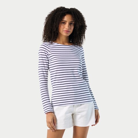 MARINE WOMEN STRIPE T-SHIRT - Weiß/Marine bedrucken, Art.-Nr. S01403-NW-L MARINE WOMEN STRIPE T-SHIRT - Weiß/Marine bedrucken, Art.-Nr. S01403-NW-L