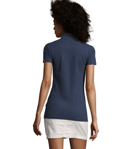 PHOENIX WOMEN ELASTANE POLO - Heather Denim bedrucken, Art.-Nr. S01709-HD-M PHOENIX WOMEN ELASTANE POLO - Heather Denim bedrucken, Art.-Nr. S01709-HD-M