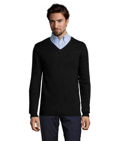GLORY MEN V-NECK SWEATER - Schwarz bedrucken, Art.-Nr. S01710-BK-S
