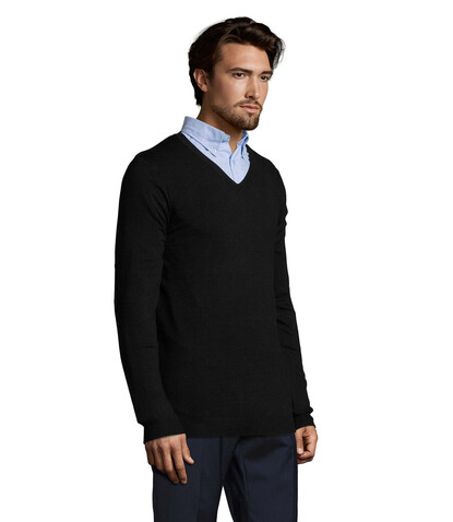 GLORY MEN V-NECK SWEATER - Schwarz bedrucken, Art.-Nr. S01710-BK-S