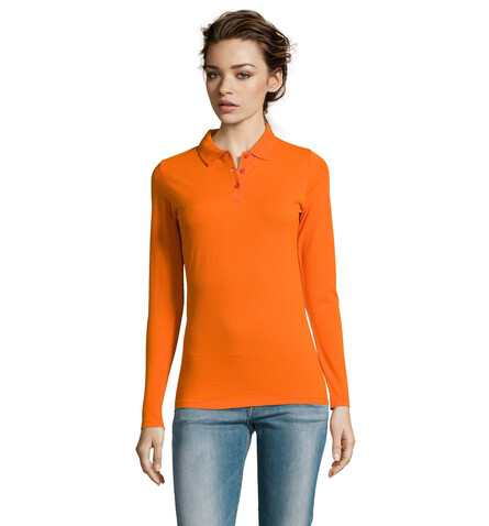 PERFECT DAMEN LSL POLO 180 - Orange bedrucken, Art.-Nr. S02083-OR-XL