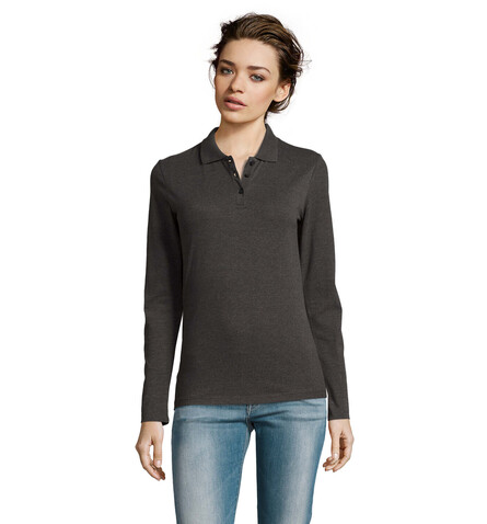 PERFECT DAMEN LSL POLO 180 - Charcoal Melange bedrucken, Art.-Nr. S02083-CE-S PERFECT DAMEN LSL POLO 180 - Charcoal Melange bedrucken, Art.-Nr. S02083-CE-S