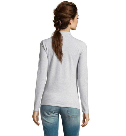 PERFECT DAMEN LSL POLO 180 - Ash bedrucken, Art.-Nr. S02083-AS-S PERFECT DAMEN LSL POLO 180 - Ash bedrucken, Art.-Nr. S02083-AS-S