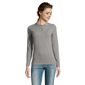 PERFECT DAMEN LSL POLO 180 - Grau-Melange 2 bedrucken, Art.-Nr. S02083-GY-XXL