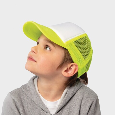 BUBBLE KIDS 5 PANEL CAP - White/Neon Yellow bedrucken, Art.-Nr. S03091-JQ-M