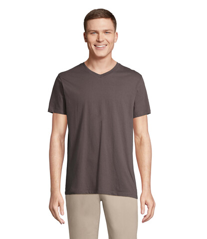 REGENT V V-NECK T-SHIRT - Dunkelgrau bedrucken, Art.-Nr. S04765-DG-L