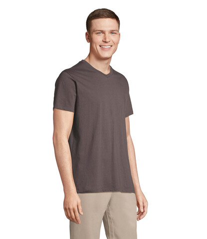 REGENT V V-NECK T-SHIRT - Dunkelgrau bedrucken, Art.-Nr. S04765-DG-L