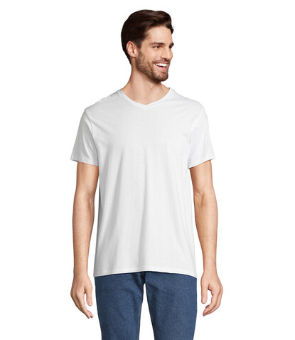 REGENT V V-NECK T-SHIRT - White bedrucken, Art.-Nr. S04765-WH-M