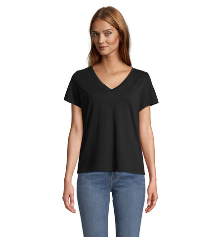 REGENT V T-SHIRT WOMEN - Deep Black bedrucken, Art.-Nr. S04766-DB-XL