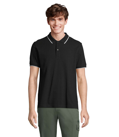 PALERMO POLO-SHIRT - Schwarz / Weiß bedrucken, Art.-Nr. S04769-BC-3XL