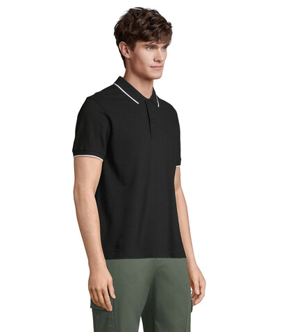 PALERMO POLO-SHIRT - Schwarz / Weiß bedrucken, Art.-Nr. S04769-BC-3XL