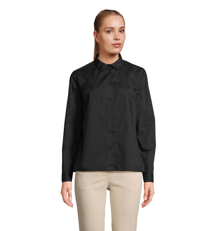 BAILEY WOMEN POPLIN SHIRT - Schwarz bedrucken, Art.-Nr. S04771-BK-M