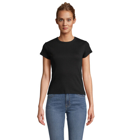SARA WOMEN'S RIBBED T-SHIRT - Deep Black bedrucken, Art.-Nr. S04814-DB-M SARA WOMEN'S RIBBED T-SHIRT - Deep Black bedrucken, Art.-Nr. S04814-DB-M