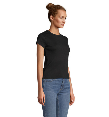 SARA WOMEN'S RIBBED T-SHIRT - Deep Black bedrucken, Art.-Nr. S04814-DB-M SARA WOMEN'S RIBBED T-SHIRT - Deep Black bedrucken, Art.-Nr. S04814-DB-M