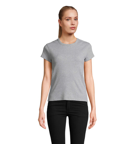 SARA WOMEN'S RIBBED T-SHIRT - Hellgrau Melange bedrucken, Art.-Nr. S04814-DH-S