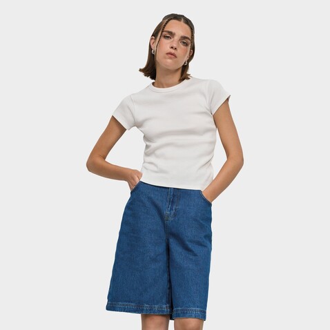 SARA WOMEN'S RIBBED T-SHIRT - White bedrucken, Art.-Nr. S04814-WH-M