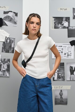 SARA WOMEN'S RIBBED T-SHIRT - White bedrucken, Art.-Nr. S04814-WH-M