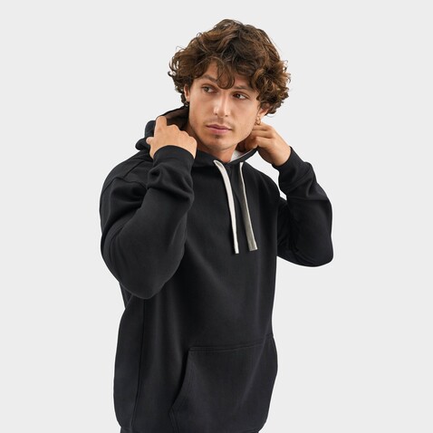 CAMERON HOODED SWEATSHIRT - Black/Grey Melange bedrucken, Art.-Nr. S04853-JK-M