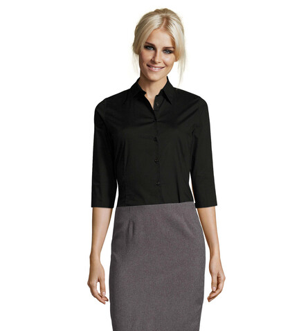 EFFECT STRETCH WOMEN SHIRT - Schwarz bedrucken, Art.-Nr. S17010-BK-S EFFECT STRETCH WOMEN SHIRT - Schwarz bedrucken, Art.-Nr. S17010-BK-S