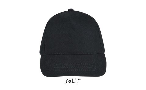 SUNNY FIVE PANEL CAP 180g - Schwarz bedrucken, Art.-Nr. S88110-BK-M